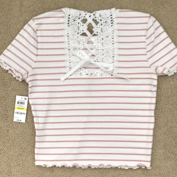 American Rag Crop Short Sleeve Top Mauve/White M - Picture 2 of 6